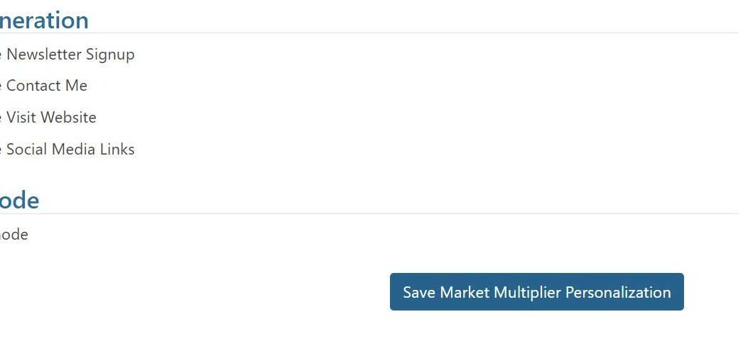 Screenshot of: When finished with your options press the Save Market Multiplier Personalization button.