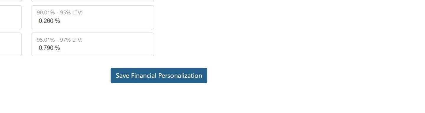 Screenshot of: When finished updating your defaults, press the Save Financial Personalization button.