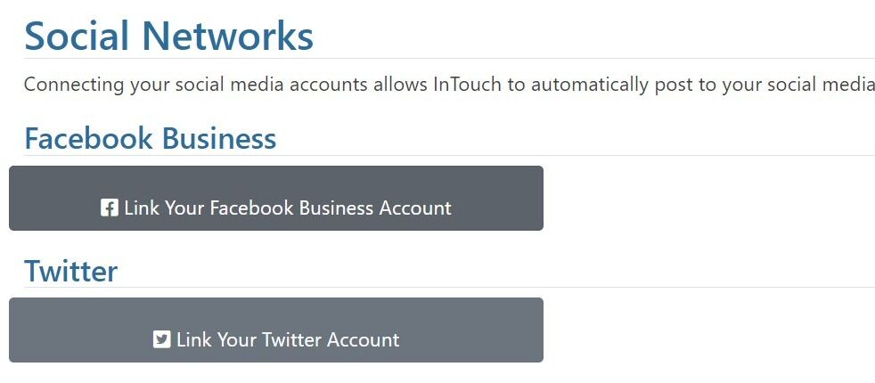 Screenshot of: Scroll down to the Social Networks, click Link Your Facebook Business Account.